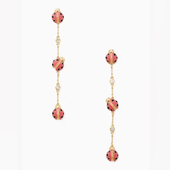 Kate Spade Ladybug Linear Earrings NWT Gold & Red - Picture 5 of 5